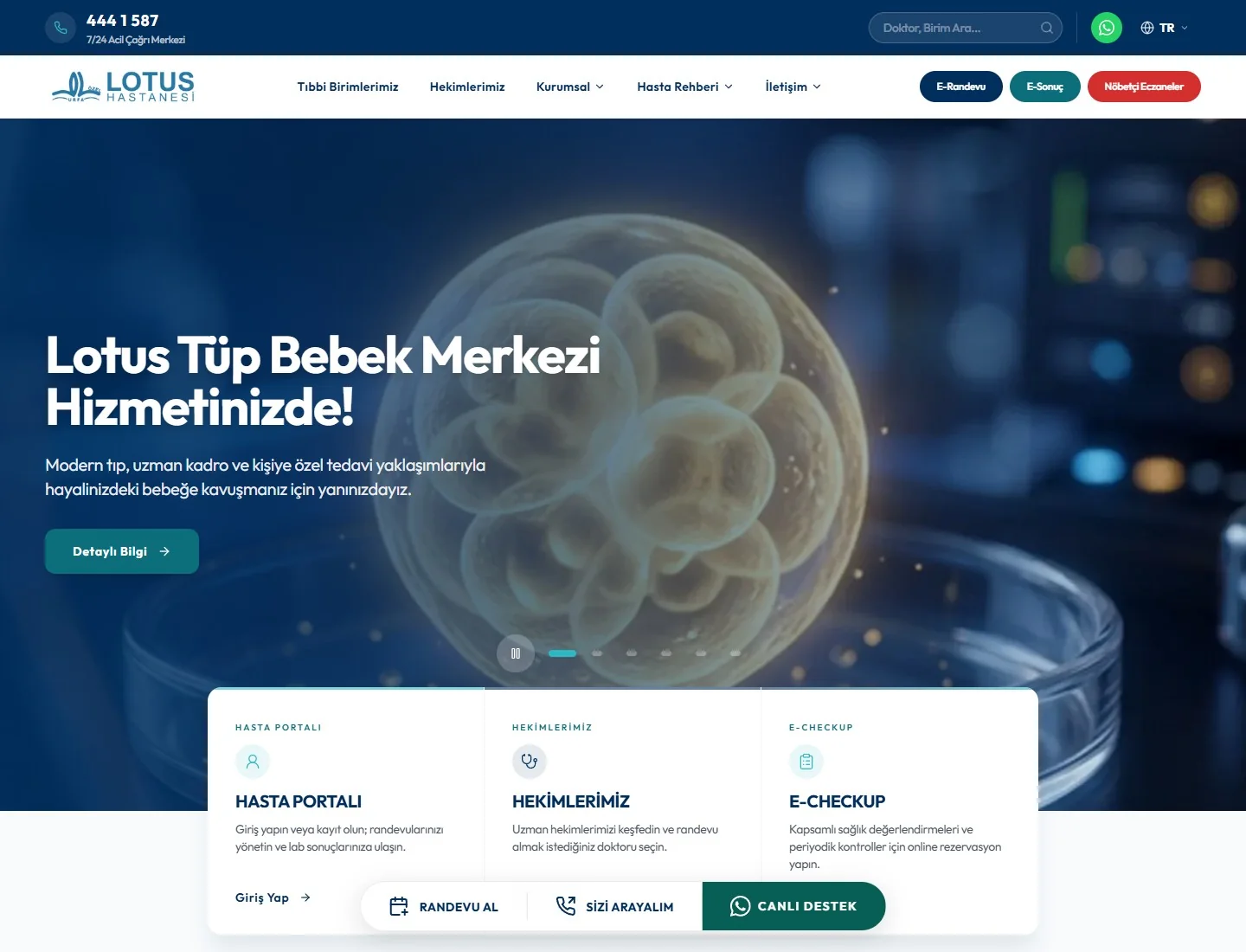 Lotus Hastanesi Türkçe web sitesi ekran görüntüsü