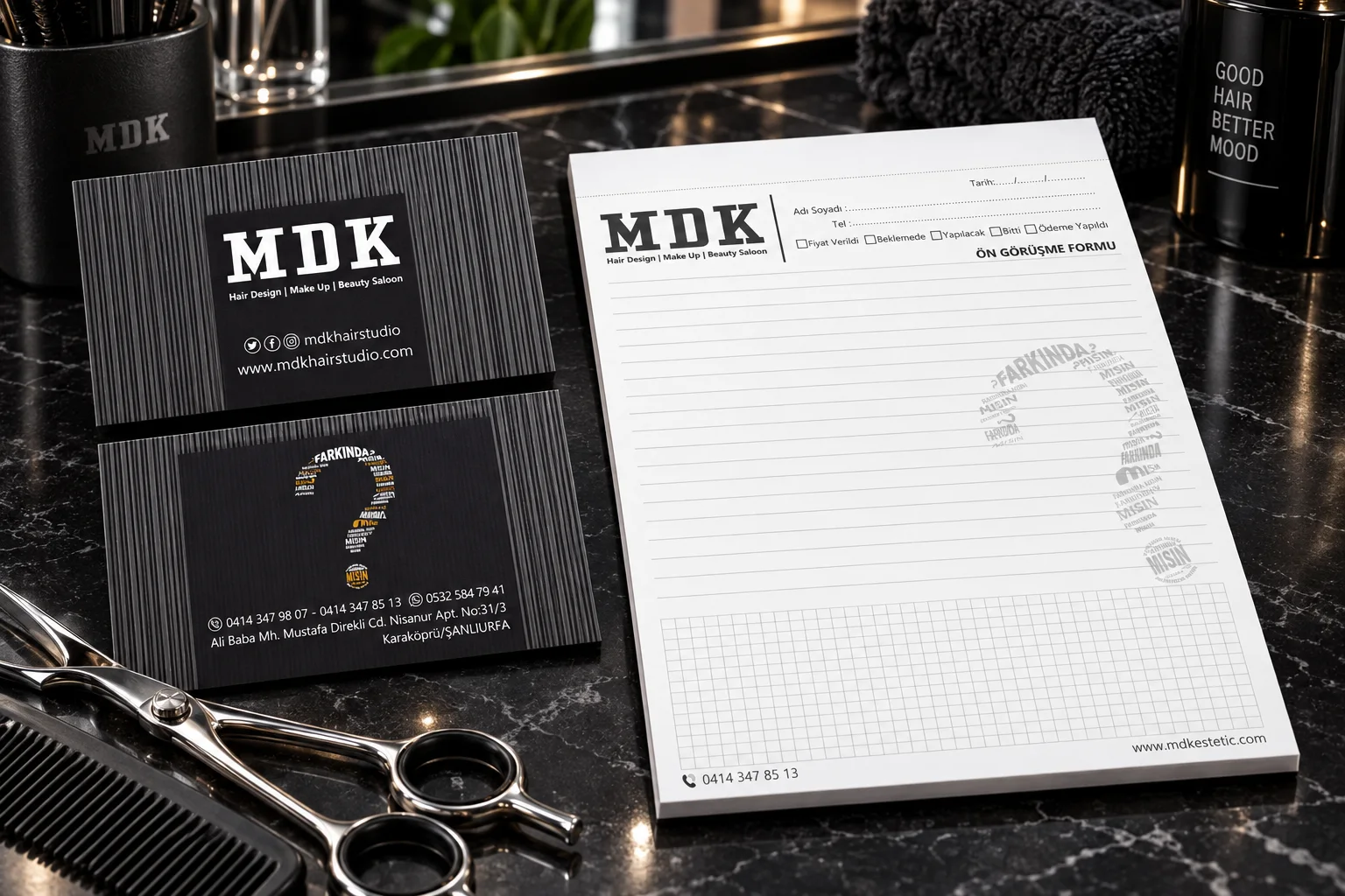 MDK Hair Design · Marka kimliği, Basılı işler