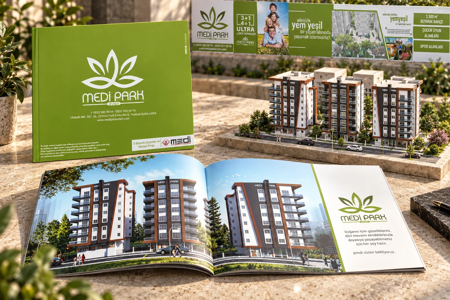Medi Park Evleri · Marka kimliği, Basılı işler, Mekân & fuar