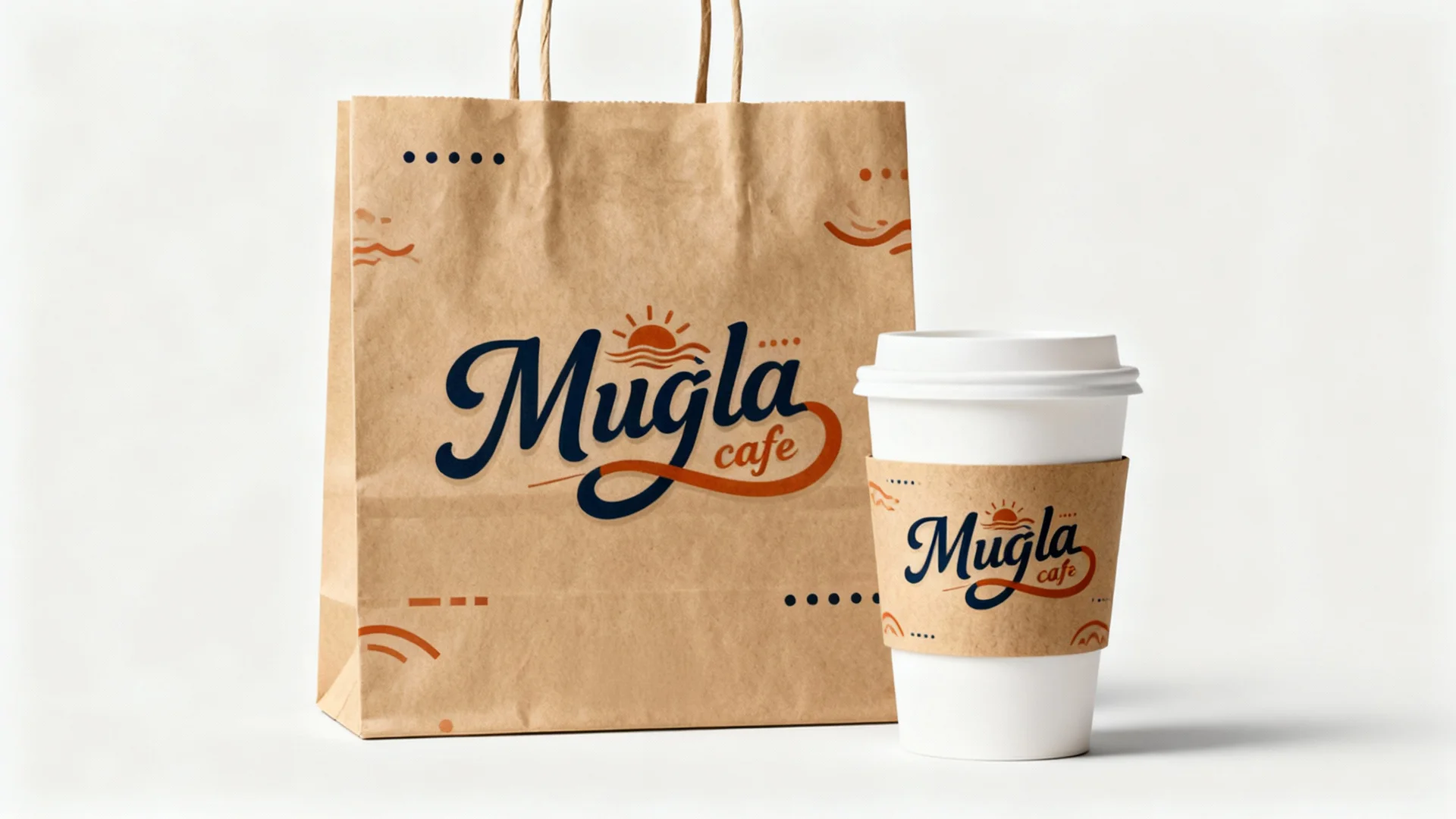 Muğla Cafe · Çanta ve bardak üzerinde logo uygulama önerisi