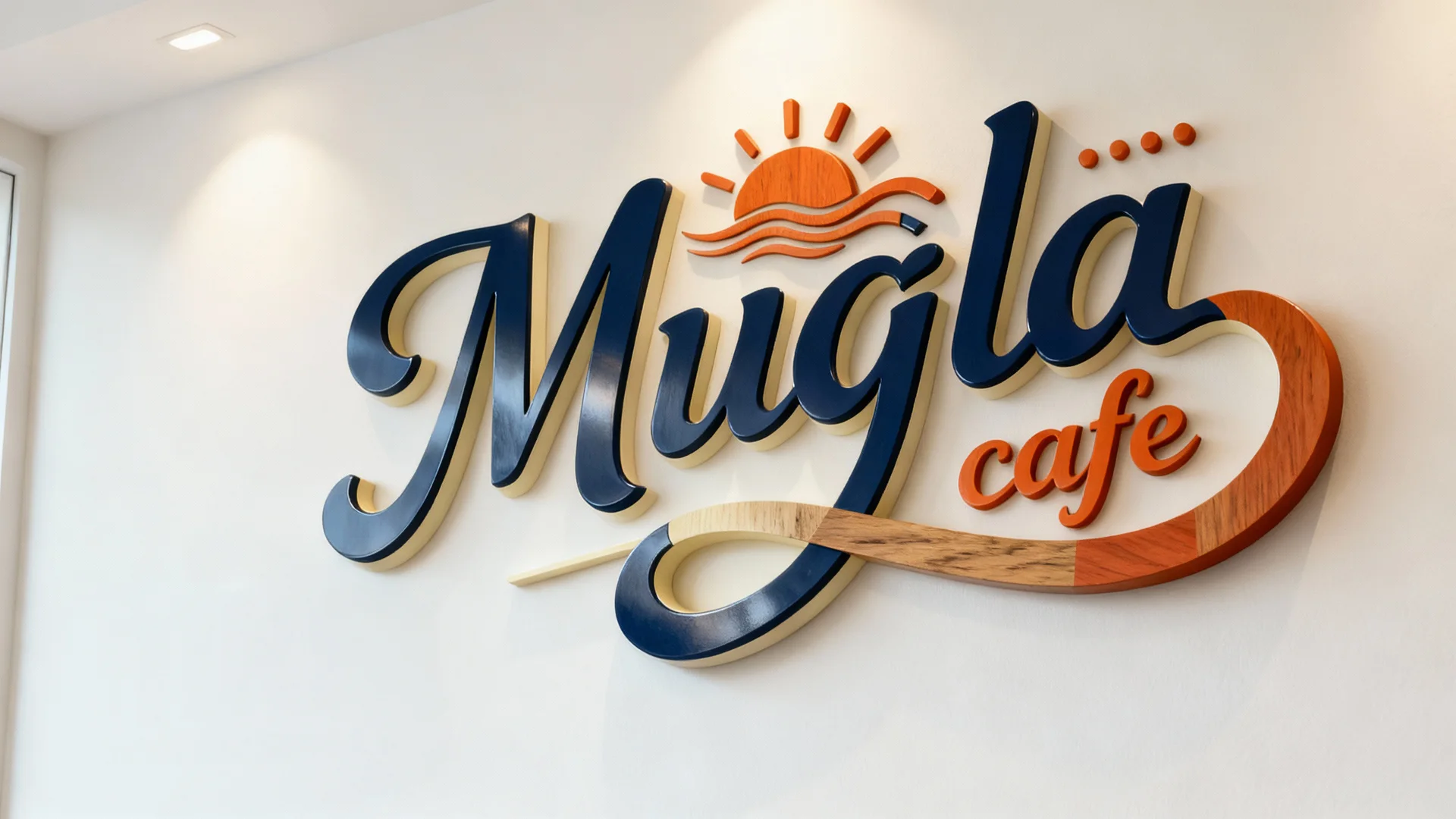 Muğla Cafe · Duvar üzerinde logo sunumu
