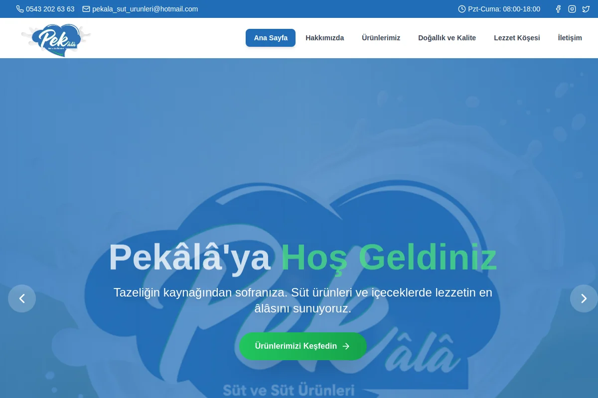 Pekâlâ Süt ve Süt Ürünleri · Web sitesi
